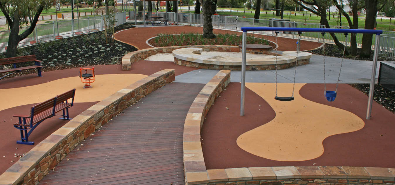 Rubber areas with an accessible elevated deck structure