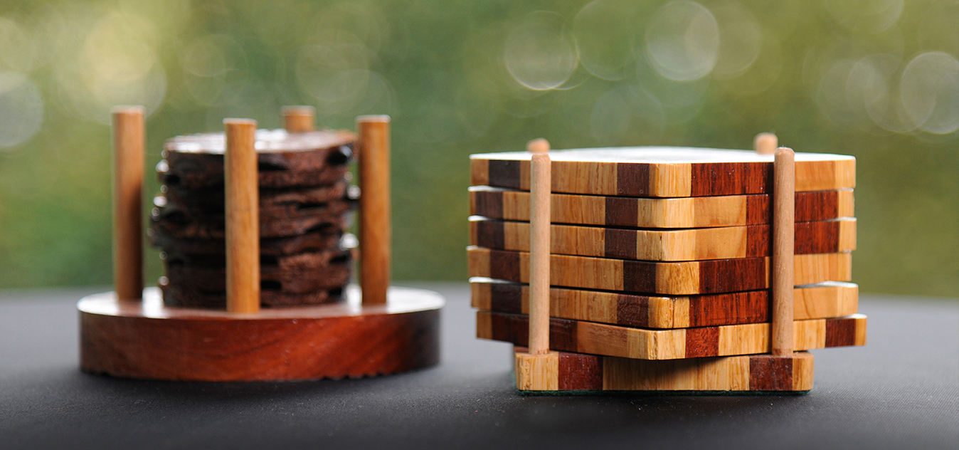 Two types of coasters made by the Men's Shed Shop