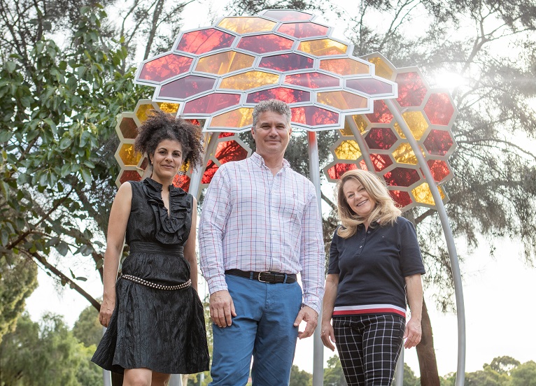 Image: Lawley Ward Councillors Joe Ferrante and Suzanne Migdale with artist 'Addam' at the new artworks which have been installed at Hamer Park and Inglewood Oval