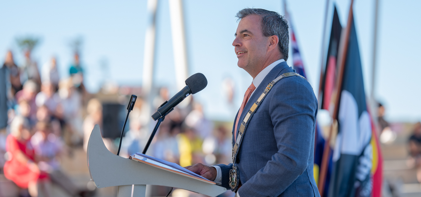 Mayor Mark Irwin delivering his ceremony address