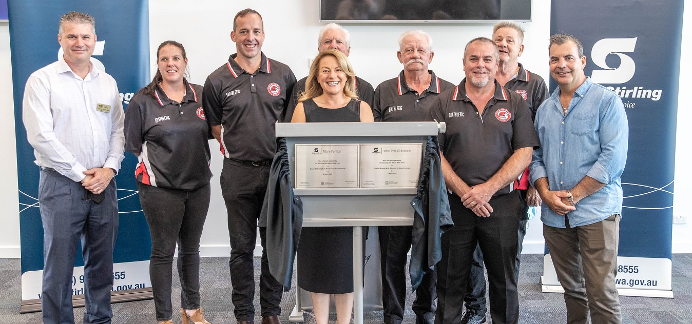 Lawley Ward Councillors Suzanne Migdale and Joe Ferrante with Mayor Mark Irwin and representatives from Mount Lawley Football Club.