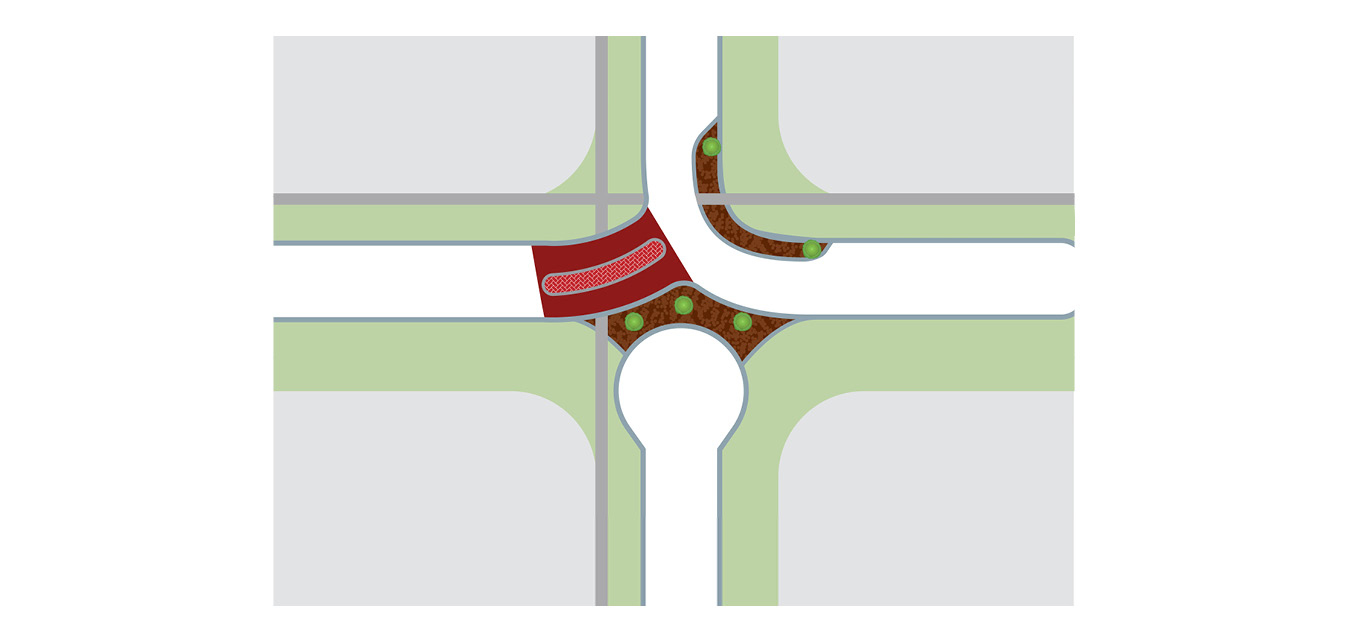 An example of a four way intersection modification