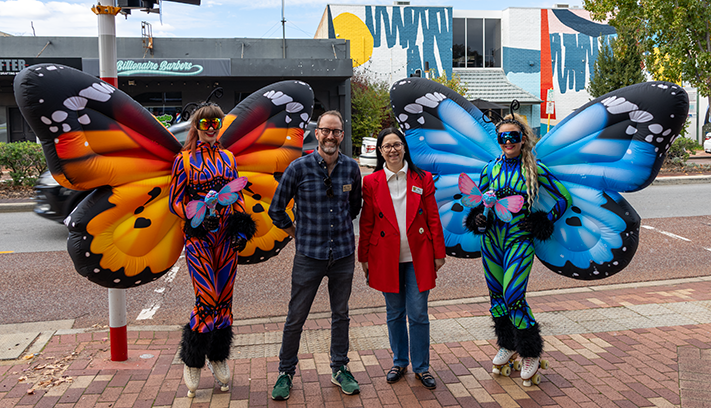 Inglewood Ward Councillors Damien Giudici and Daniela Ion with the Beaufort Street butterflies.