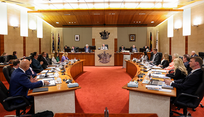 An active session of a City of Stirling Council Meeting in Council Chambers.