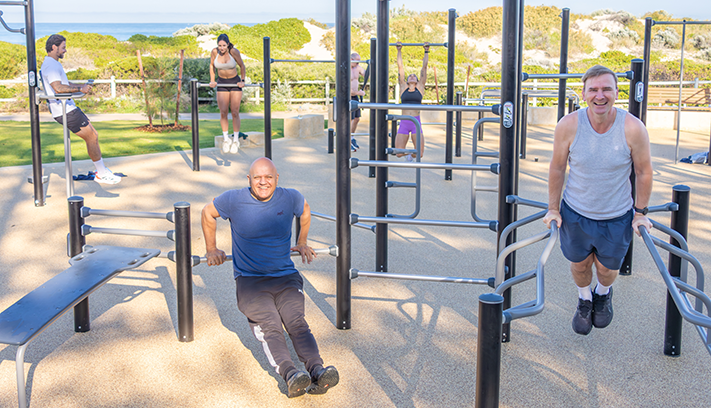 Coastal Ward Councillors Tony Krsticevic and Rob Paparde put the Beachfit Zone through its paces.