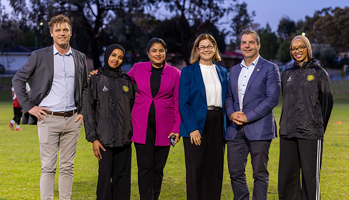 Balga Ward Councillors Andrea Creado and Michael Dudek with Mayor Mark Irwin, Meredith Hammat MLA and Northern City FC committee members.