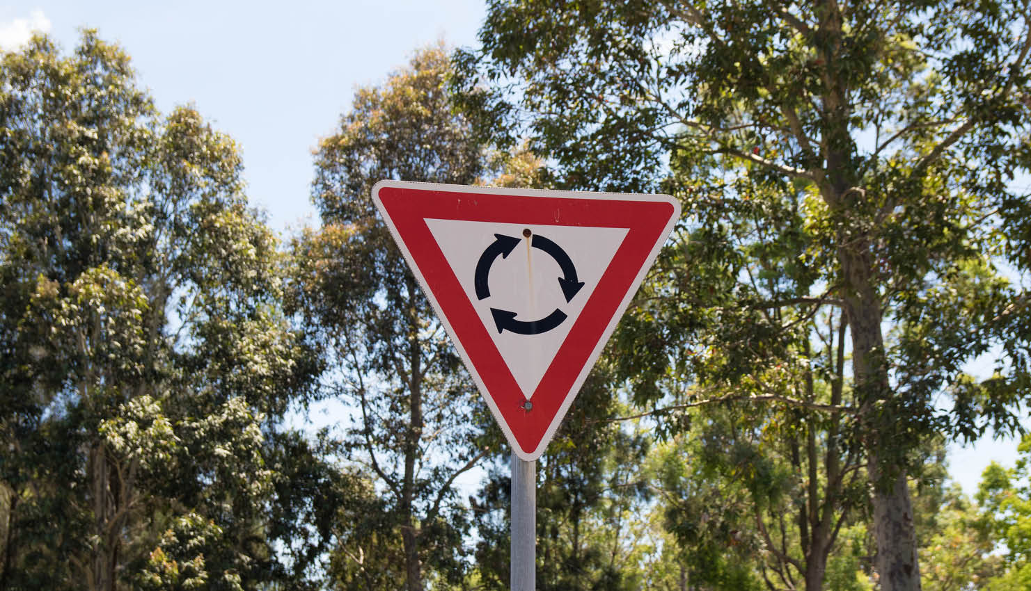 Image of a roundabout against trees in the background
