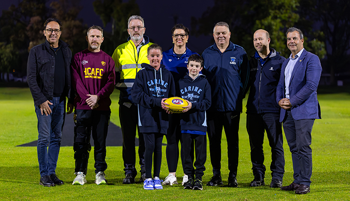 Mayor Irwin, Karlo Perkov, City staff and local sporting group representatives on Aintree Eglinton Reserve.