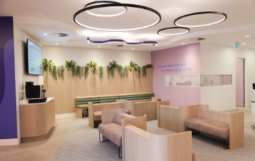 A well-lit, cosy waiting room.