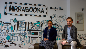 Cr Creado and Cr Dudek in front of the new mural at Mirrabooka Community Hub.