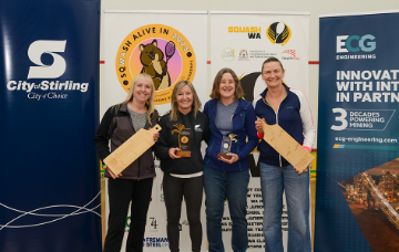 Womens 55-59 Open winners, including plate winner Fiona Whooley from Westminster, far right.