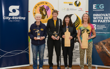 Pictured (L-R): Womens 60-64 Open division winner Sue Hillier, runner-up Sue Williams, plate winner Helen Gibbs and special plate winner Janelle Briggs.