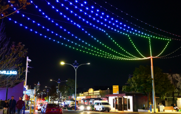 Lights above the road.