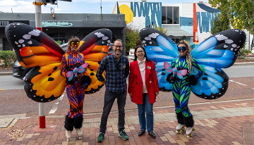 Inglewood Ward Councillors Damien Giudici and Daniela Ion with the Beaufort Street butterflies.