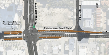 Upgraded intersection configuration at Scarborough Beach Road.