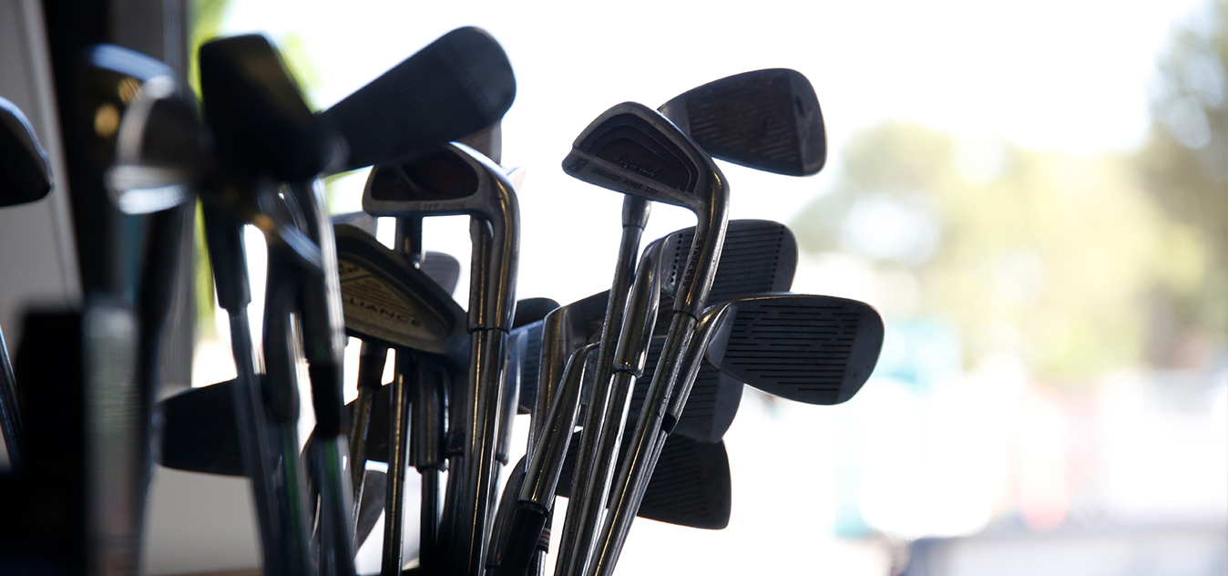 Donated golf clubs at the Recycling Shop