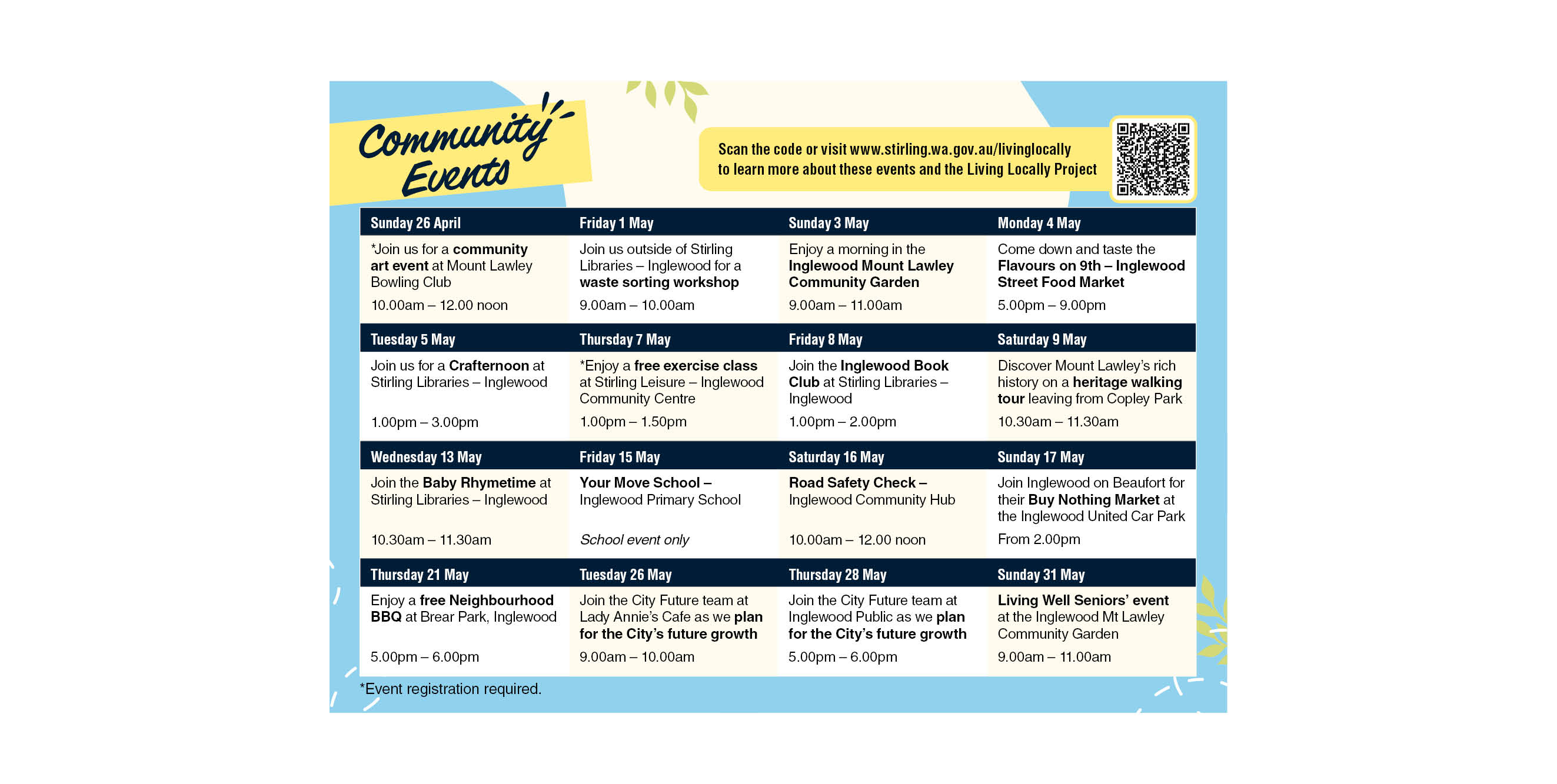 A list of community events