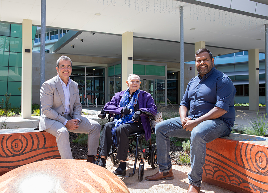 City of Stirling Mayor Mark Irwin with Reconciliation Action Plan Working Group members Nyoongar Elder Oriel Green OAM and Nyoongar/Yamatji man Preston Culbong.